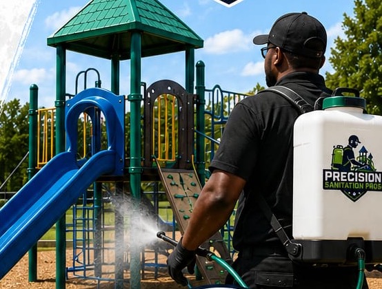 Sanitizing playground equipment surfaces
